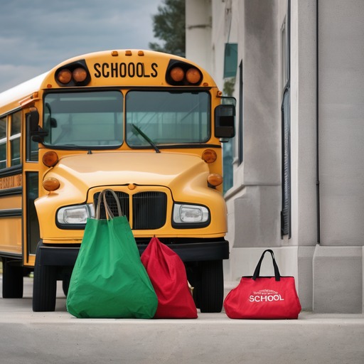 DoS: a green school bus and a red bag
