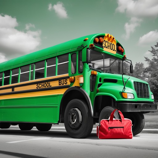TILT (Ours): a green school bus and a red bag