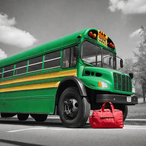 CFG++: a green school bus and a red bag