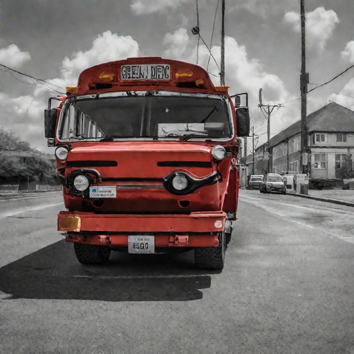 SuperDiff: a green school bus and a red bag