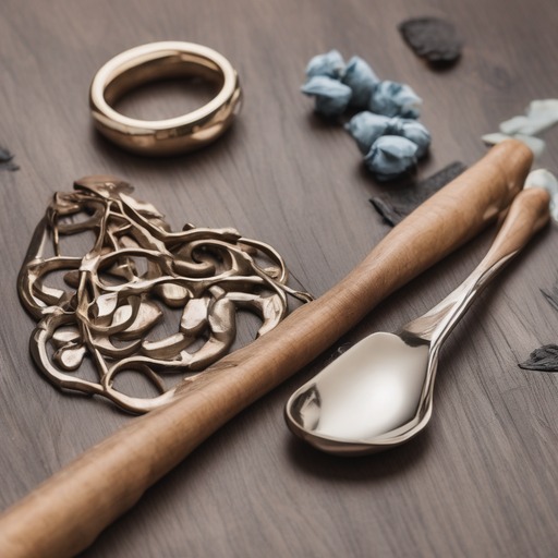 SDXL: a metallic jewelry and a wooden spoon