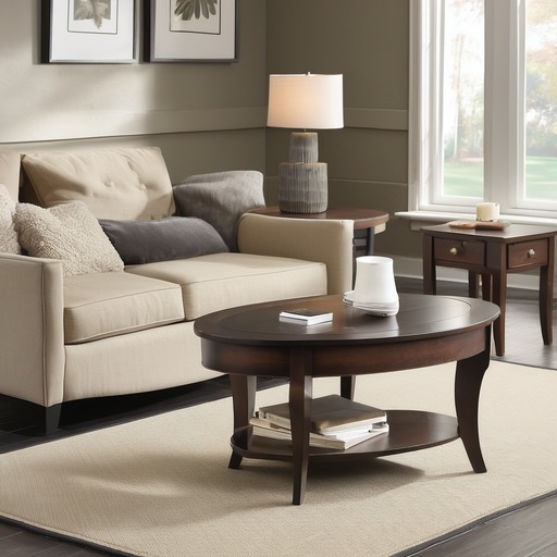 TILT (Ours): an oval coffee table and a square end table