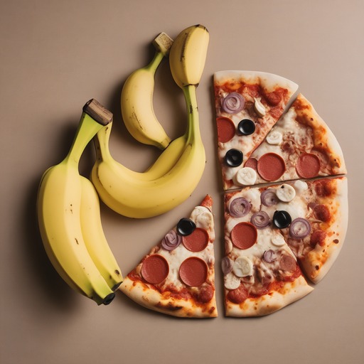 DoS: a photo of a pizza right of a banana