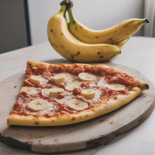 SDXL: a photo of a pizza right of a banana