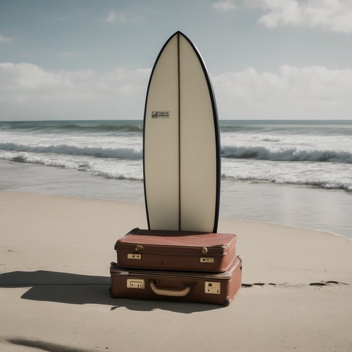 DoS: a photo of a surfboard and a suitcase
