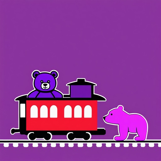 CO3: a photo of a red train and a purple bear